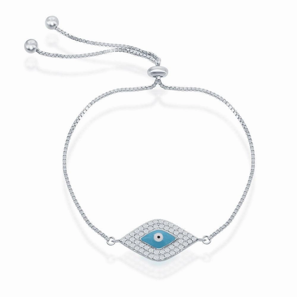 Sterling Silver Blue Evil Eye with Beads Adjustable Bolo Bracelet