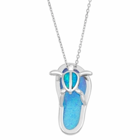 Sterling Silver Blue Flip Flop with Turtle Pendant
