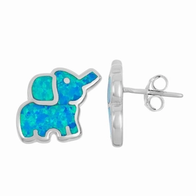 Sterling Silver Blue Inlay Elephant Stud Earrings