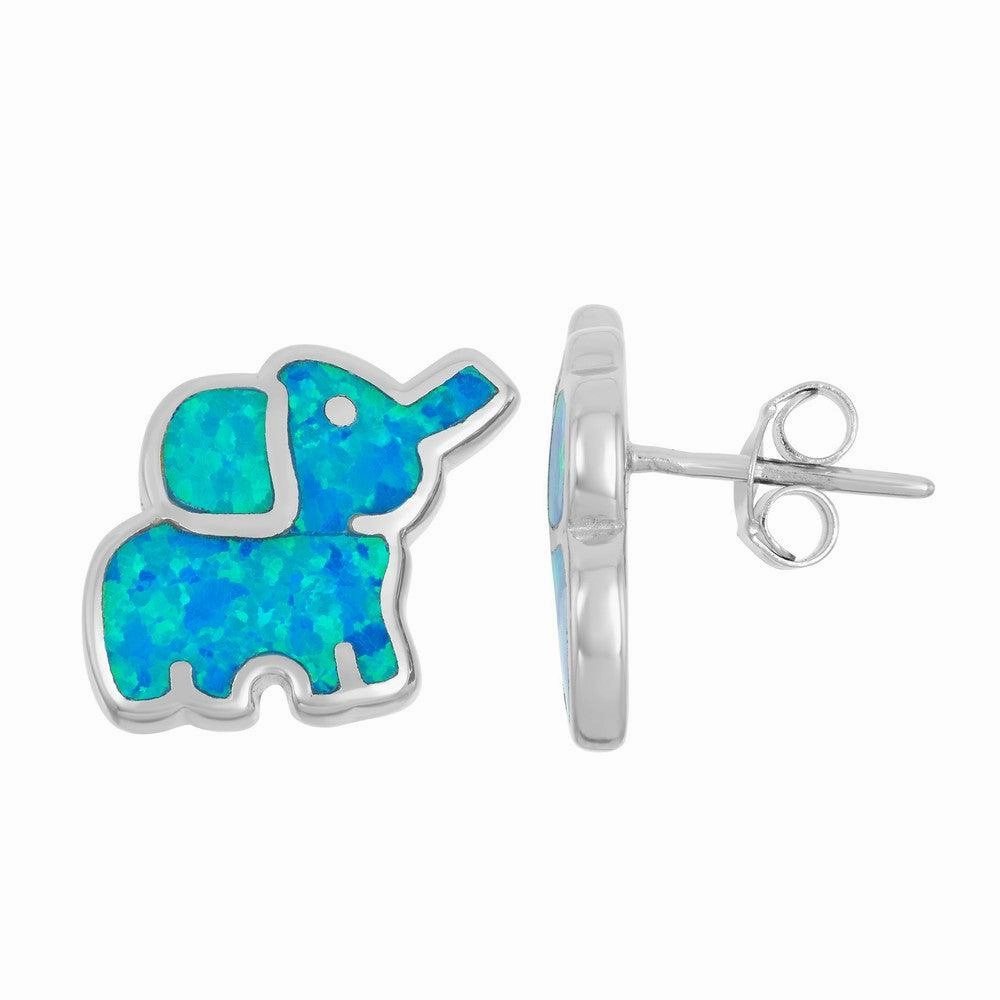 Sterling Silver Blue Inlay Elephant Stud Earrings