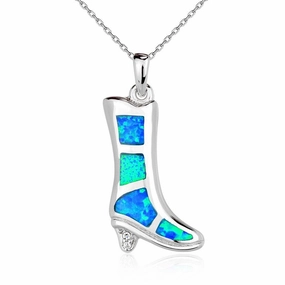 Sterling Silver Blue Inlay High-Heeled Boot Pendant