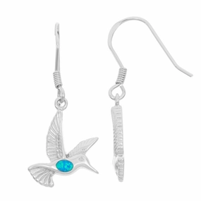 Sterling Silver Blue Inlay Hummingbird Earrings