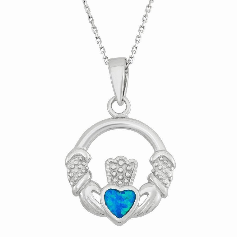 Sterling Silver Blue Inlay Irish Claddagh Pendant
