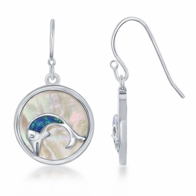 Sterling Silver Blue Inlay Opal Dolphin Earrings