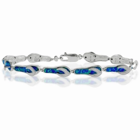 Sterling Silver Blue Inlay Opal Flip-Flop Link Bracelet, 7.5"