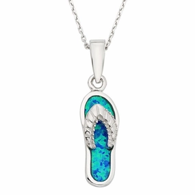 Sterling Silver Blue Inlay Opal Flip-Flop Pendant