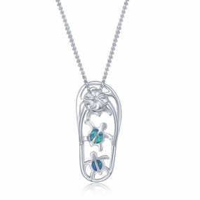 Sterling Silver Blue Inlay Opal Flip-Flops Pendant
