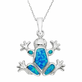 Sterling Silver Blue Inlay Opal Frog Pendant