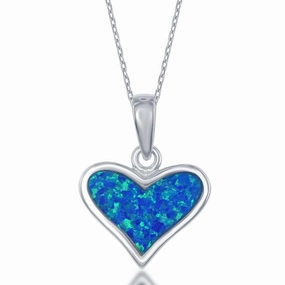 Sterling Silver Blue Inlay Opal Heart Pendant