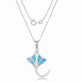 Sterling Silver Blue Inlay Opal Manta Ray Pendant
