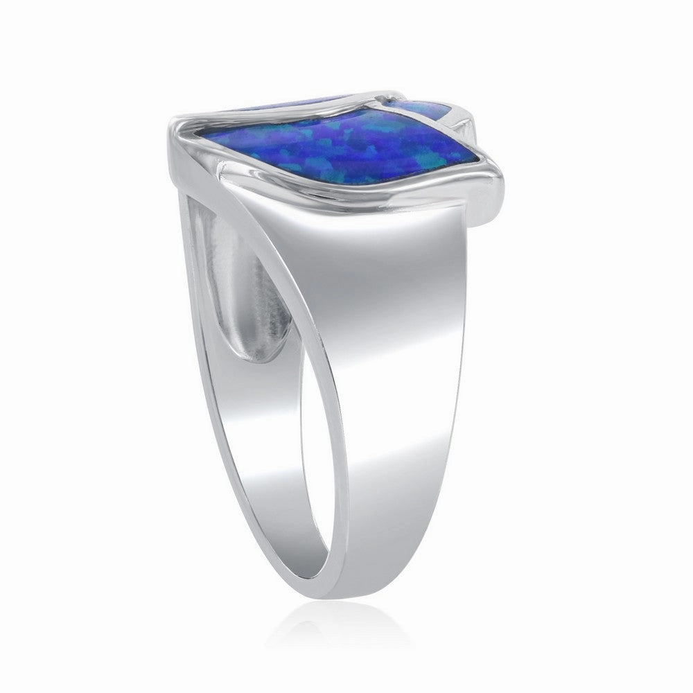 Sterling Silver Blue Inlay Opal Rose Ring - W-1414