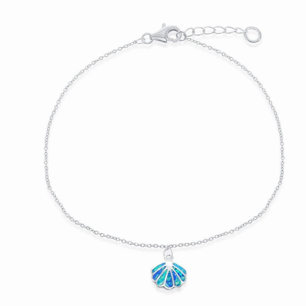 Sterling Silver Blue Inlay Opal Sea Shell Anklet
