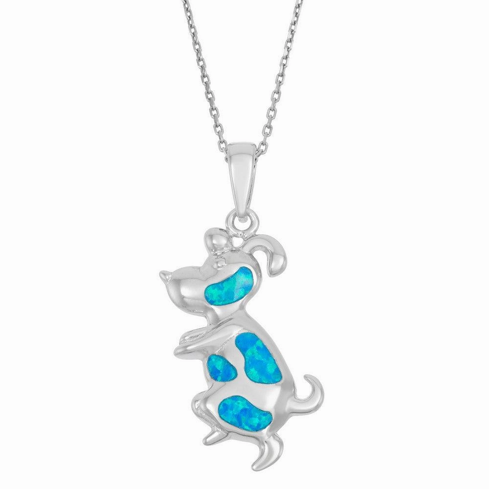Sterling Silver Blue Inlay Opal Snoopy Dog Pendant