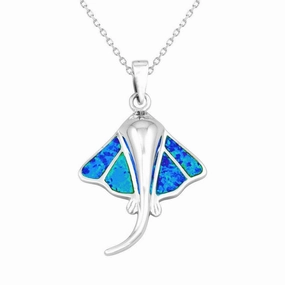 Sterling Silver Blue Inlay Opal Stingray Pendant