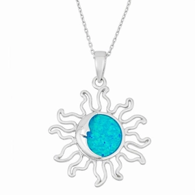 Sterling Silver Blue Inlay Opal Sun Pendant
