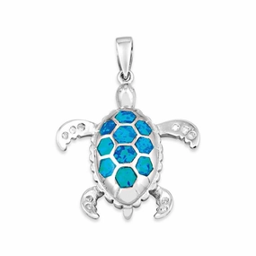 Sterling Silver Blue Inlay Opal Tortoise Pendant