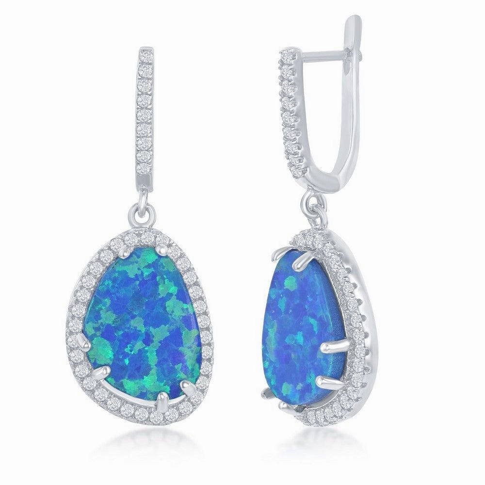 Sterling Silver Blue Inlay Opal Triangle Earrings