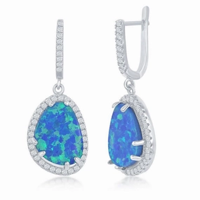 Sterling Silver Blue Inlay Opal Triangle Earrings