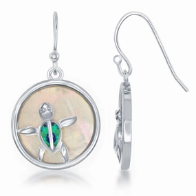 Sterling Silver Blue Inlay Opal Turtle Earrings
