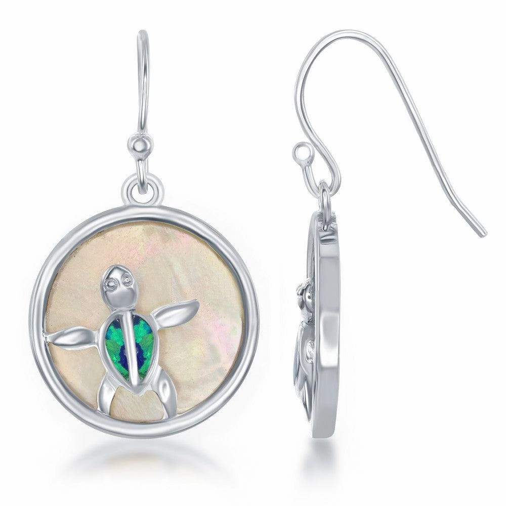 Sterling Silver Blue Inlay Opal Turtle Earrings