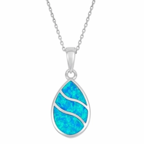Sterling Silver Blue Inlay Opal Wavy Design Pendant