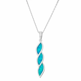 Sterling Silver Blue Inlay Opal Wavy Twist Pendant