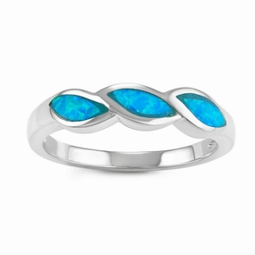 Sterling Silver Blue Inlay Opal Wavy Twist Ring