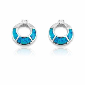 Sterling Silver Blue Inlay Open Circles Earrings