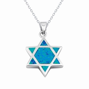 Sterling Silver Blue Inlay Star of David Pendant