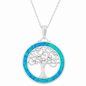 Sterling Silver Blue Inlay Tree of Life Pendant
