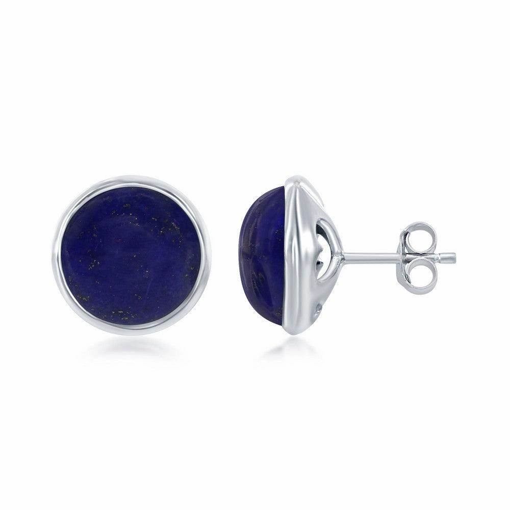 Sterling Silver Blue Lapis Bezel Set Stud Earrings