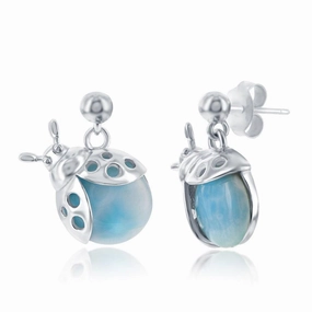 Sterling Silver Blue Larimar Lady Bug Earrings