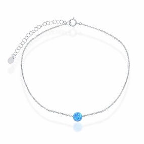 Sterling Silver Blue Opal Disc Anklet