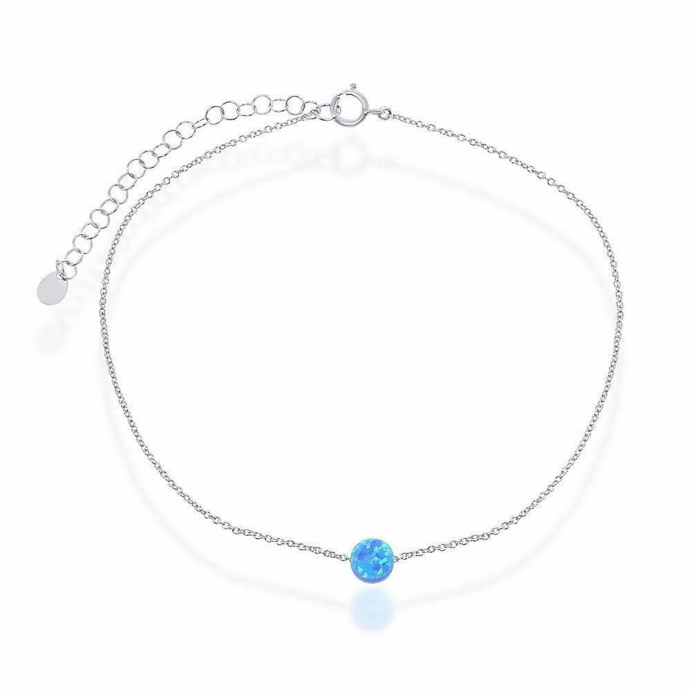 Sterling Silver Blue Opal Disc Anklet