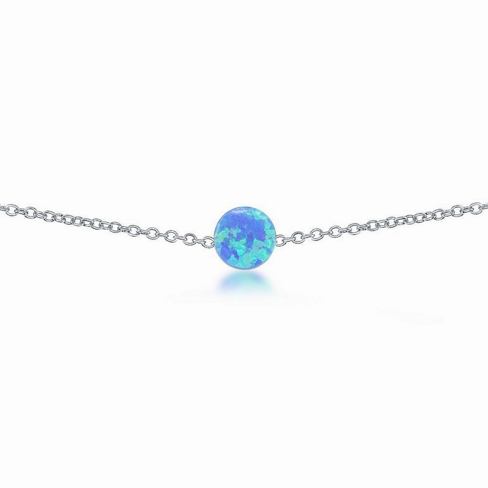 Sterling Silver Blue Opal Disc Anklet