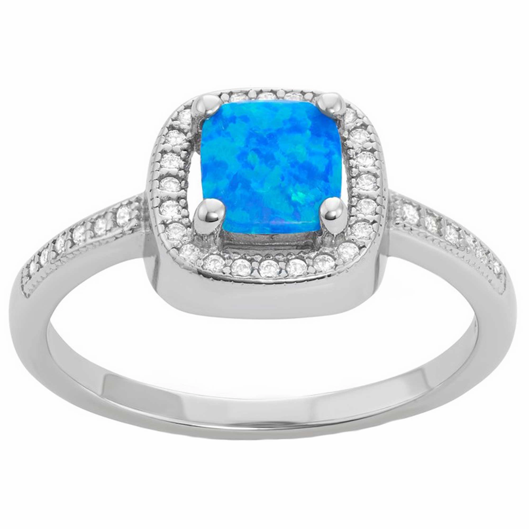 Sterling Silver Blue Opal with Micro Pave CZ Ring - W-1507