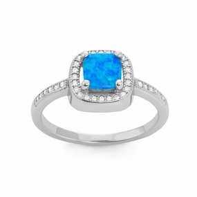 Sterling Silver Blue Opal with Micro Pave CZ Ring - W-1507