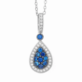 Sterling Silver Blue Sapphire CZ Micro Pave Pendant