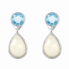 Sterling Silver Blue Topaz and Mother of Pearl Earrings