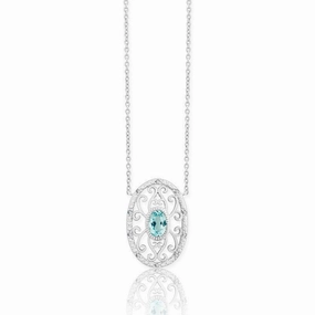 Sterling Silver Blue Topaz Oval Diamond Necklace