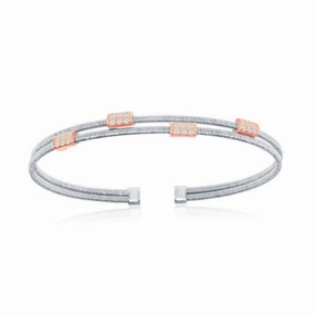 Sterling Silver Bonded 14K Rose Gold Rectangle Bars Wire Bangle