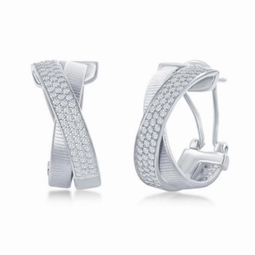 Sterling Silver Bonded with Platinum CZ Earrings