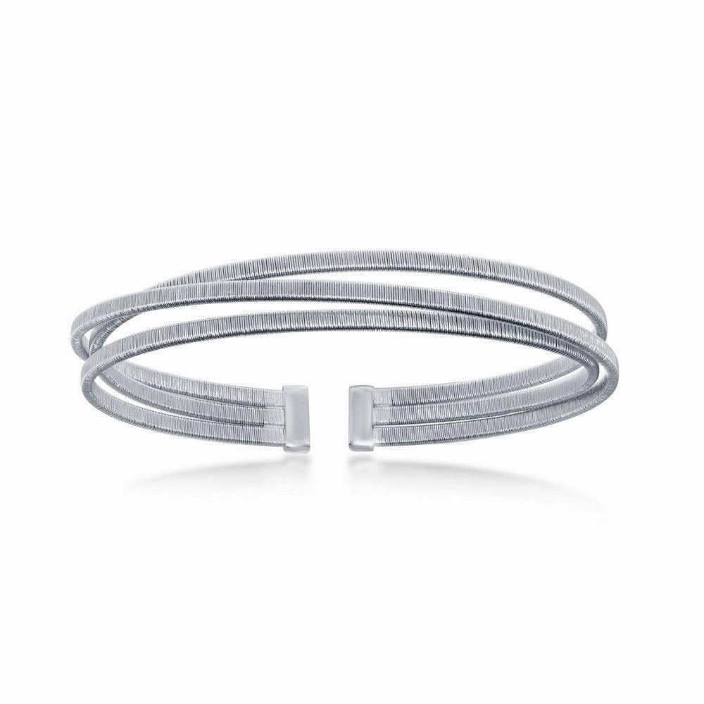 Sterling Silver Bonded with Platinum Triple Wire Designer Bangle