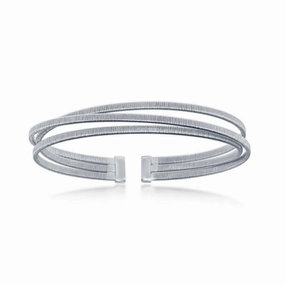 Sterling Silver Bonded with Platinum Triple Wire Designer Bangle