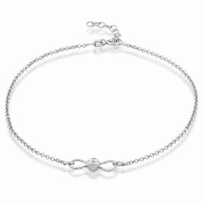 Sterling Silver Bow Tie with Center Diamond Cut Bead Anklet