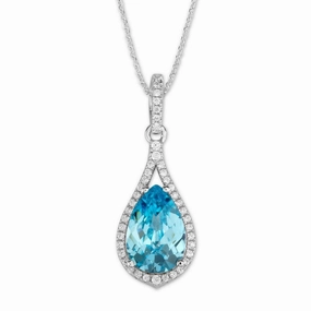 Sterling Silver Bright Blue CZ Teardrop Pendant
