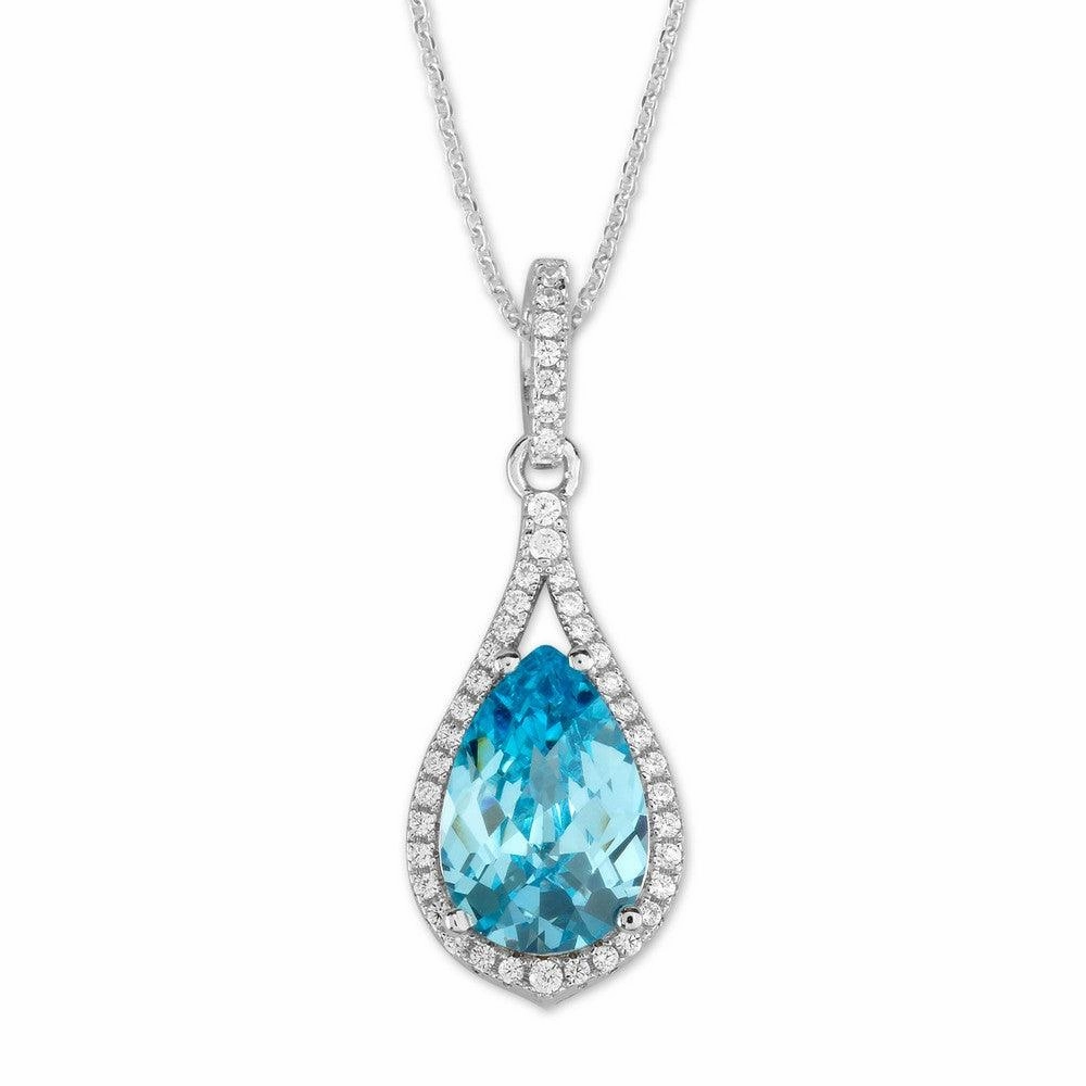 Sterling Silver Bright Blue CZ Teardrop Pendant