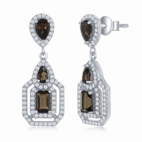 Sterling Silver Brown Square Hexagon Earrings