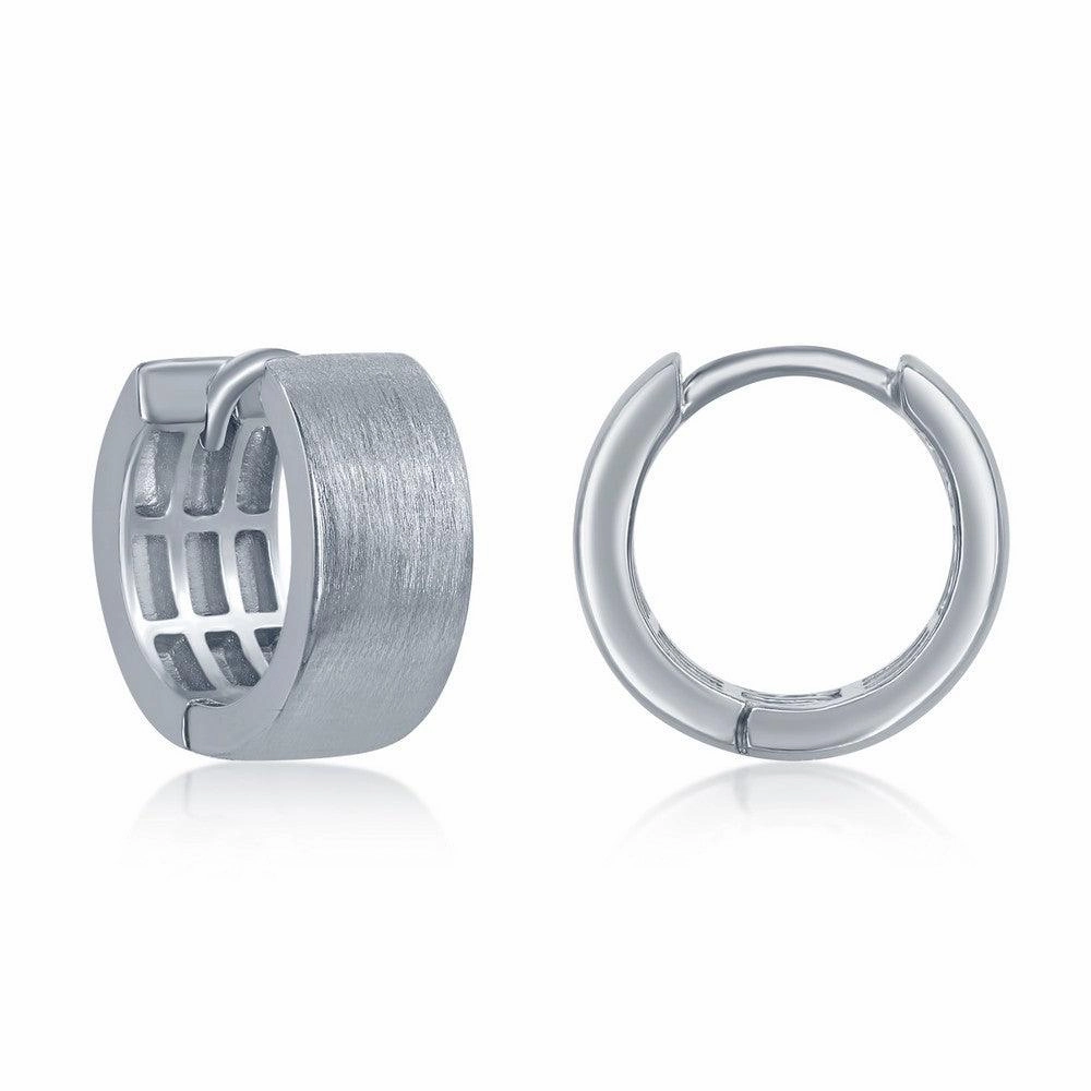 Sterling Silver Brushed Huggie Hoop Earrings, 6 x 14 mm