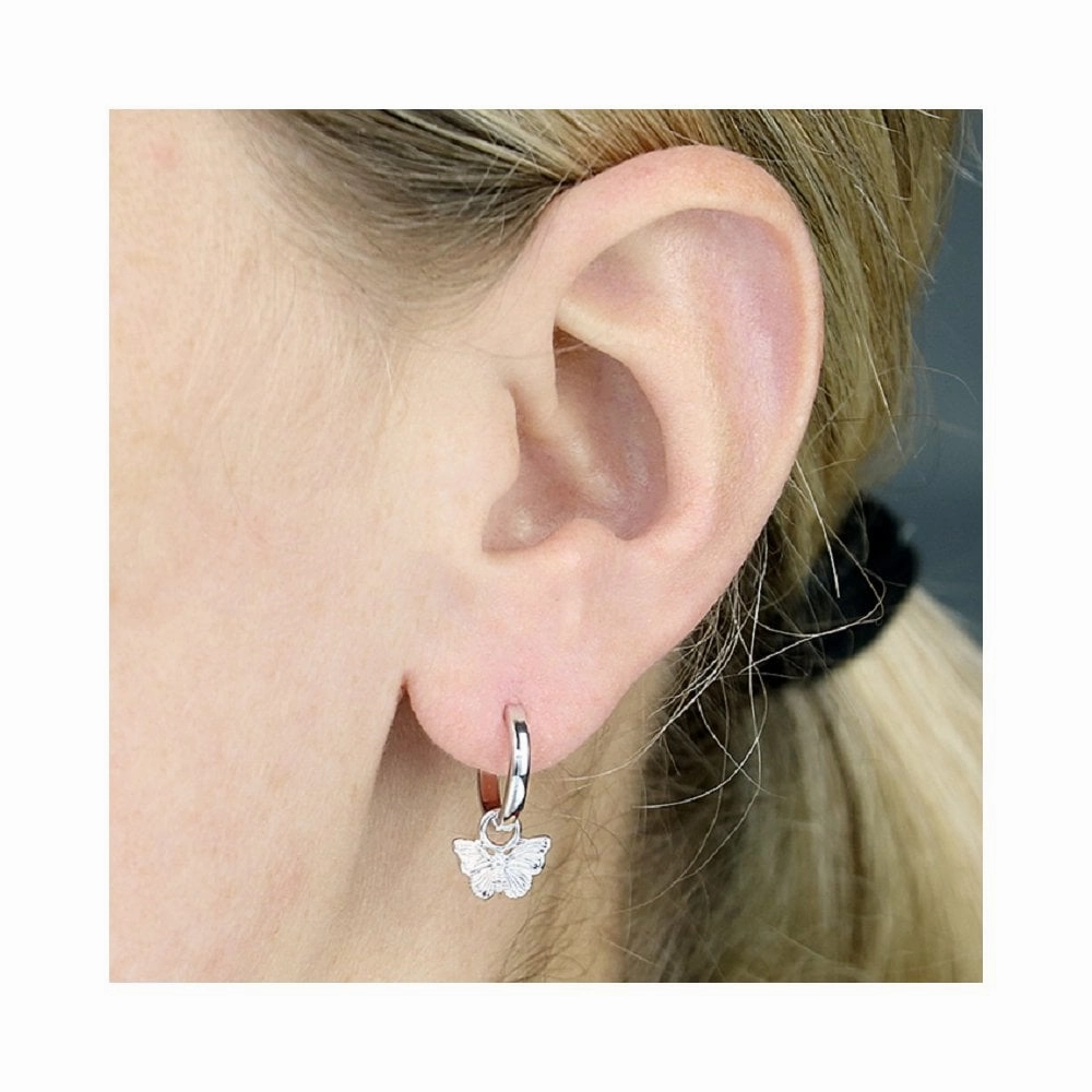 Sterling Silver Butterfly Charm Hoop Earrings